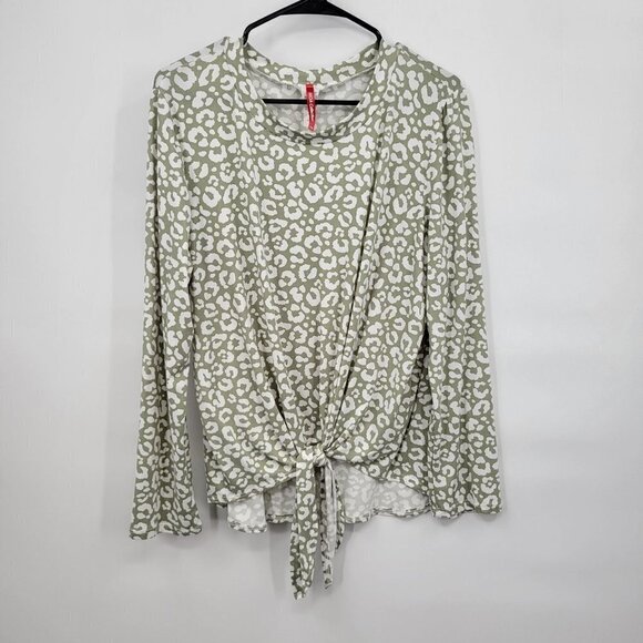 Moa Collections Plus Size Leopard Top Longsleeve Stretch Tie Front 1XL Womens NW - Picture 1 of 10